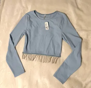 Light blue crop top with fringe Size L thumbnail 2