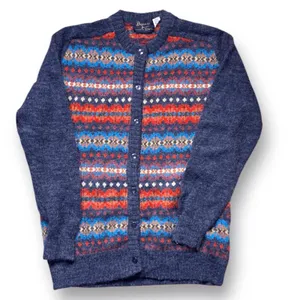 Vintage Fair‎ Isle Cardigan Sweater Navy Red Nordic Preppy Medium Heritage Knit thumbnail 2