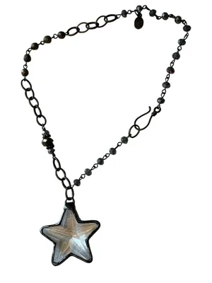 Star Pendant Necklace Celestial Y2K Boho Statement Gunmetal Gray thumbnail 1