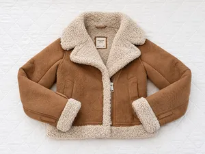 Abercrombie & Fitch XS Faux Shearling Aviator Moto Jacket Brown Teddy Y2K Cozy thumbnail 1