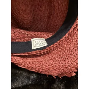 Frye Red Raffia Straw Wide Brim Raw Edge Woven Sun Hat OS thumbnail 3