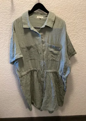 Relaxed Light Sage Green Button-Front Romper thumbnail 1