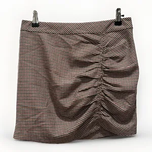 Free People Womens 2 Small Mini Skirt‎ Ruched Plaid Houndstooth Brown Academia thumbnail 2
