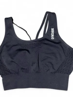 Gymshark Black Seamless Racerback Sports Bra with Logo size Medium thumbnail 1