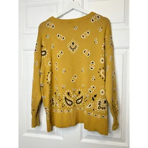 Cotton & Rye Bandana Paisley Sweater XL Mustard Yellow Boho Oversized thumbnail 3
