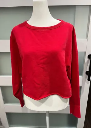 Rag & Bone JEAN Red Cropped French‎ Terry Sweatshirt Raw Hem Medium thumbnail 1