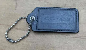 Coach Dark Gray Large‎ Leather Keychain Tag Ball Chain Charm Size 2.5 Inch thumbnail 1