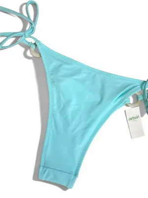 Aerie Light Blue Side-Tie Bikini Bottom Ring Detail Size XS thumbnail 9