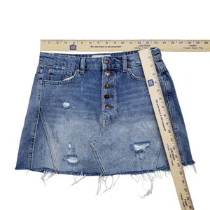 Free People We The Free Mini Jean Skirt Womens 27 Denim Distressed Button Fly thumbnail 5