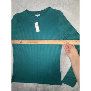 Pilcro crew neck long sleeve shirt green ribbed nwt Large thumbnail 6