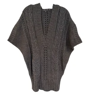 Vince Cable Knit‎ Hooded Wool Alpaca Sweater Women's XS Gray Chunky Boho Hippie thumbnail 1