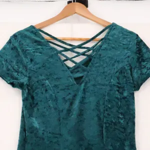 Styleworks‎ Vintage 90s Crushed Velvet Maxi Dress Womens Size S Whimsigoth Green thumbnail 6