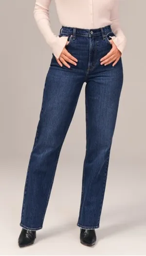 Abercrombie & Fitch The ‘90s Straight Ultra High Rise Jeans Dark Wash thumbnail 1