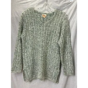 Vintage 90s All Points Green Marled Silk Blend Textured V Neck Sweater M thumbnail 3