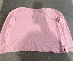 Anthropologie Daily Practice Waffle Knit Slightly Cropped Pink Long Sleeve Sz S thumbnail 1