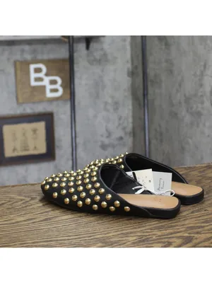 NWT A New Day Womens Channing Studded Slip On Mule Flats Jet Black / Gold 6.5M thumbnail 3