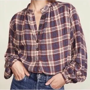 Free People Plaid Northern Bound Flannel Henley top size XS thumbnail 1