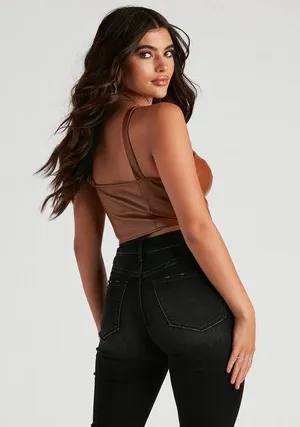 Windsor Sleek Faux Leather Corset Top thumbnail 3