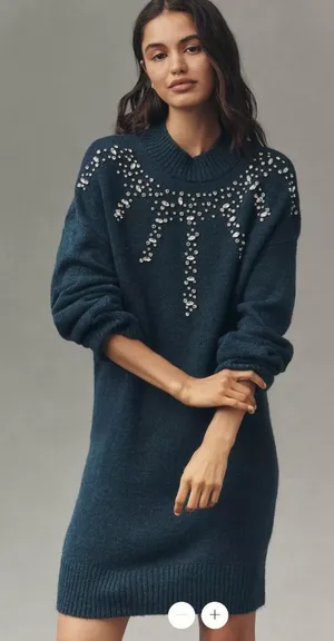 By Anthropologie Long-Sleeve Embellished Sweater Mini Dress thumbnail 1