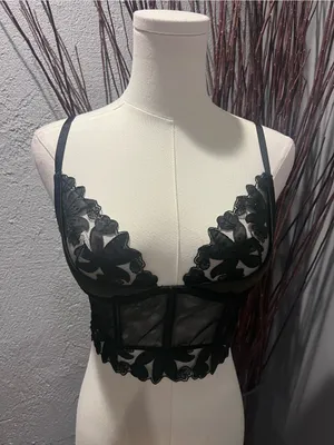 🌺Victoria'S Secret Black Floral Mesh Cropped Corset Top Size 32d🌺 thumbnail 2