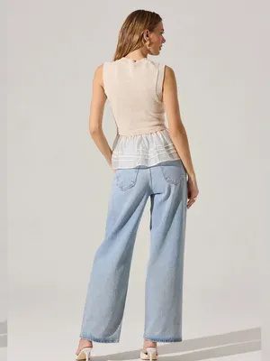 ASTR THE LABEL Sheer Peplum Sweater Vest Cream White size Small Voile Sleeveless thumbnail 3