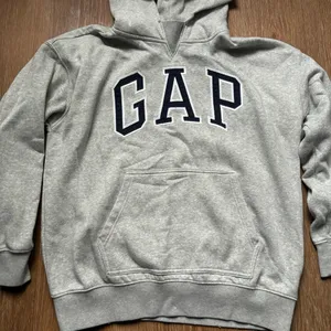 GAP Light Grey & Navy Embroidered Spell out Pullover Hoodie Fleece Lined Medium thumbnail 4