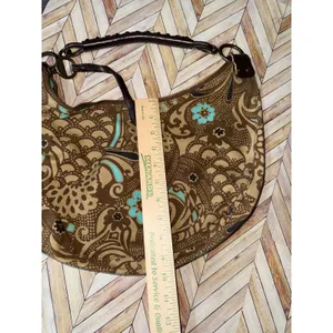 Vtg 2006‎ GAP Hobo Bag Brown Teal Floral Print Canvas Leather Trim Shoulder Bag thumbnail 10