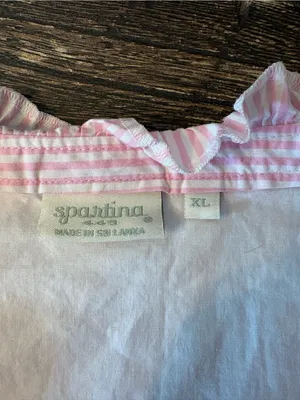 Spartina 449 Babydoll Dress Women XL Pink‎ White Tiered Ruffle Notch Neck thumbnail 4
