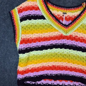 Free People Striped Sweater Vest V-Neck Multicolored Knit Boho L Hippie Festival thumbnail 7