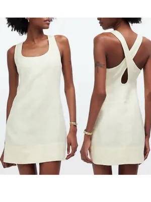 Madewell Cross-Back A-Line Mini Linen Dress in Pale Pineapple Yellow Size 00 thumbnail 10