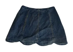 Altar’d State Skirt‎ Denim Blue Scallop Hem Mini Hipster Boho Festival Small NWT thumbnail 1