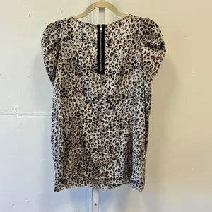 Ann Taylor Leopard Print Puff Shoulder Back Zip Blouse Top Tan Black Size 6 thumbnail 2
