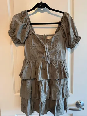 Altar'd State Olive Green Embroidered Mini Dress thumbnail 7