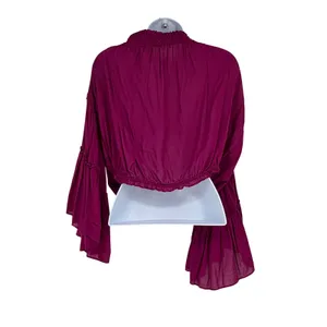 Free People Free Spirit Crop‎ Top S Magenta Off Shoulder Tiered Bell Sleeve Boho thumbnail 2