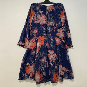 Free People Floral Boho Mini Dress Size 2 Navy Bell Sleeve Cutout Back thumbnail 2