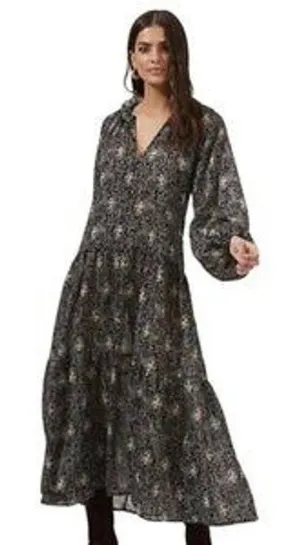ASTR the LABEL Midi Peasant Dress Printed Black Dark Cottagecore NWT Size XS thumbnail 1