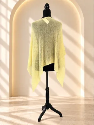 Lightweight Yellow Sheer Poncho Top Boho One Size Size undefined thumbnail 2