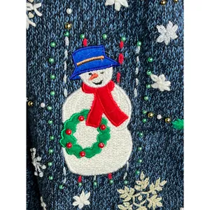 christmas sweater vest snowmen snowflakes beaded Blue Size M thumbnail 6