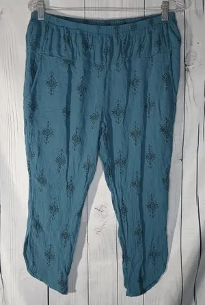 Free People Harem Teal Printed Elastic Waist Boho Hippie Festival Pants thumbnail 1