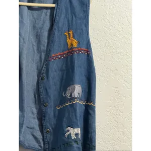 Cherokee Denim Vest Embroidered Animals Noah's Ark Novelty XL thumbnail 2