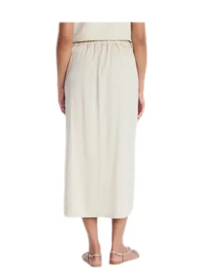 Time and Tru Linen Blend Beige Midi Skirt with Front Slit thumbnail 4