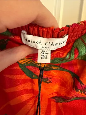 Maison d'Amélie tropical print red maxi dress NWT Size Small Linen Blend thumbnail 3