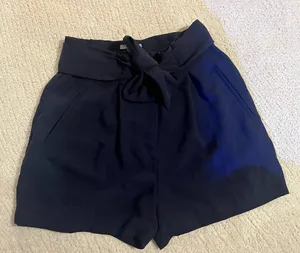 H&M High waisted Zara navy shorts with tie thumbnail 1