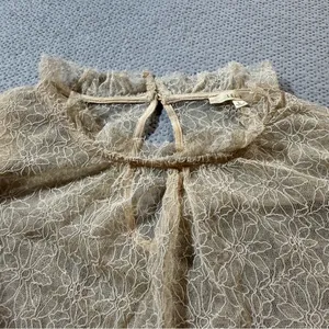Le Lis Cottagecore Tan Cream Long Sleeve Ruffle Mock Neck Lace Top Large EUC thumbnail 5