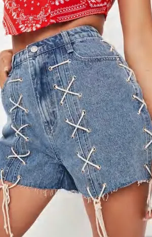 Missguided blue lace up denim shorts thumbnail 3