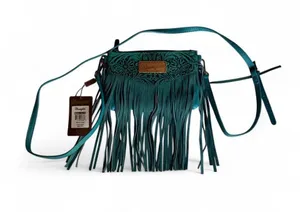 NWT Wrangler Turquoise Tooled Fringe Crossbody Bag thumbnail 2