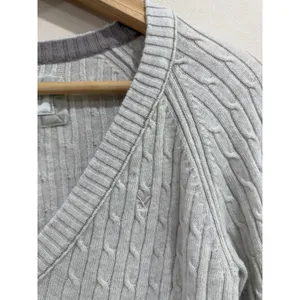 American Eagle Womens Cable Knit V-Neck Sweater Gray Cotton Angora Blend Large thumbnail 6