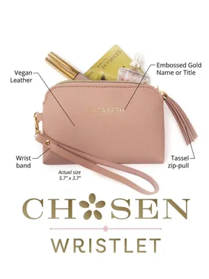 ELIZABETH Personalized Blush Pink Vegan Pebbled Leather NWT Wristlet from Chosen thumbnail 3