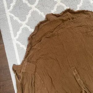 We the free forest green oversized soft linen long sleeve Henley flowy top thumbnail 4