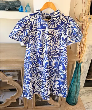 MSK Shift Shirt Dress Womens Blue White Paisley Puff Sleeve M thumbnail 1